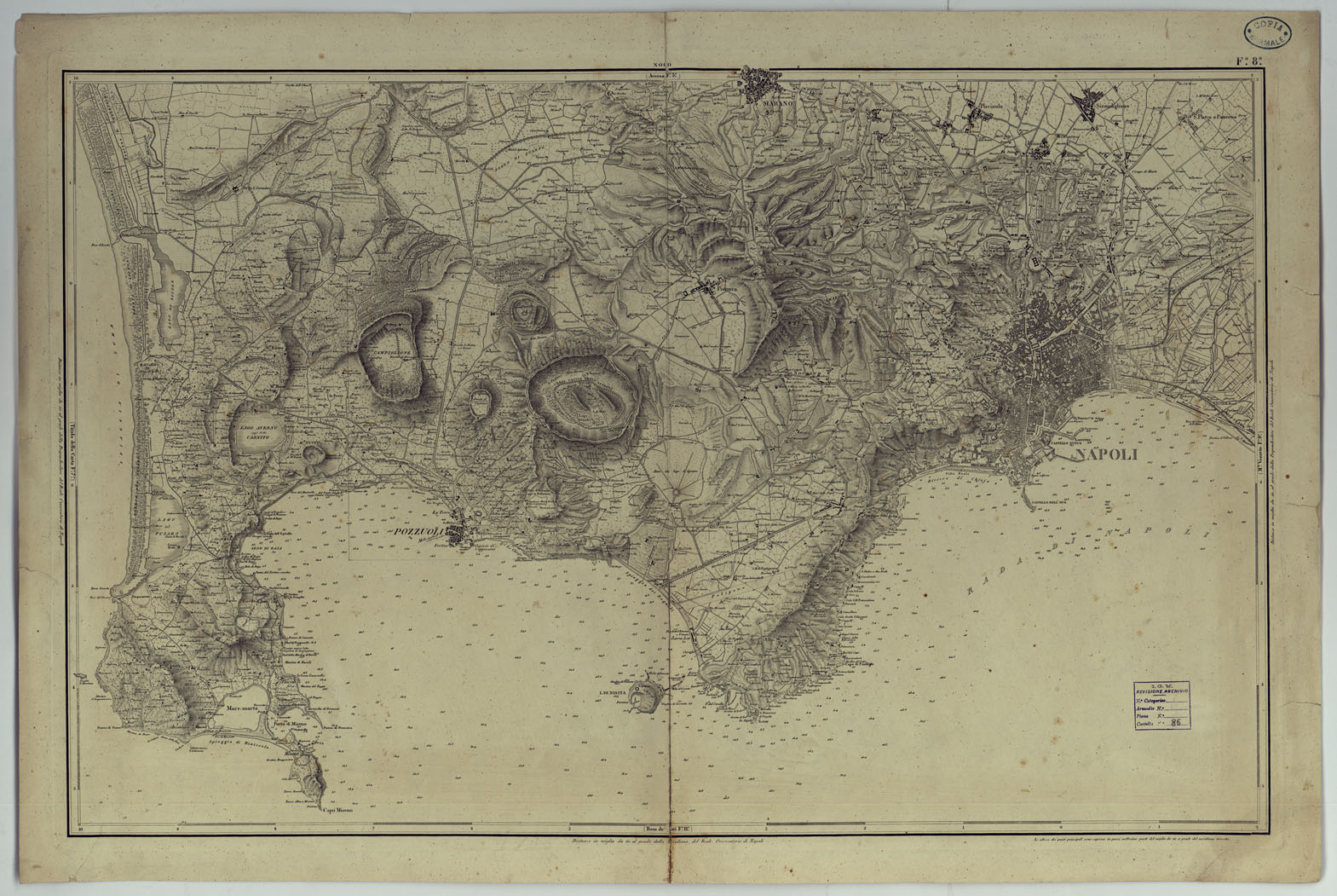 (N:9115) CARTA TOPOGRAFICA ED IDROGRAFICA DEI CONTORNI DI NAPOLI LEVATA PER ORDINE DI S.M. FERDINANDO I RE DEL REGNO DELLE DUE SICILIE DAGLI UFFIZIALI DELLO STATO MAGGIORE E DALL'INGEGNERI TOPOGRAFI NEGLI ANNI 1817-1818-1819 - FOGLIO 8. (CA007120) Carte e stampe antiche: riproduzione a colori su carta (formato A1)