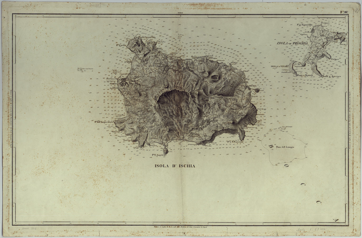 (N:9102) CARTA TOPOGRAFICA ED IDROGRAFICA DEI CONTORNI DI NAPOLI LEVATA PER ORDINE DI S.M. FERDINANDO I RE DEL REGNO DELLE DUE SICILIE DAGLI UFFIZIALI DELLO STATO MAGGIORE E DALL'INGEGNERI TOPOGRAFI NEGLI ANNI 1817-1818-1819 - FOGLIO 10. (CA007122) Carte e stampe antiche: riproduzione a colori su carta (formato A1)