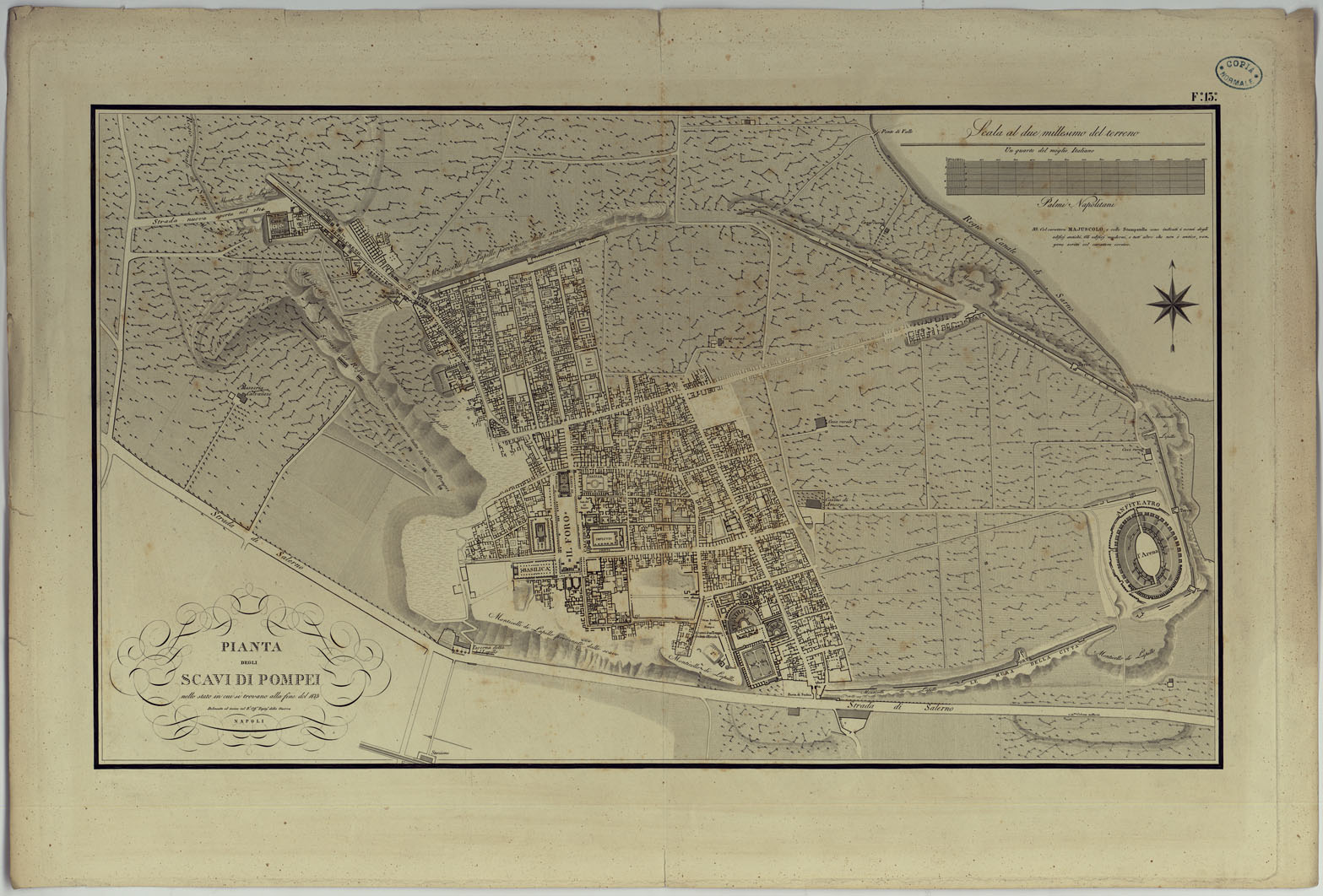 (N:9105) CARTA TOPOGRAFICA ED IDROGRAFICA DEI CONTORNI DI NAPOLI LEVATA PER ORDINE DI S.M. FERDINANDO I RE DEL REGNO DELLE DUE SICILIE DAGLI UFFIZIALI DELLO STATO MAGGIORE E DALL'INGEGNERI TOPOGRAFI NEGLI ANNI 1817-1818-1819 - FOGLIO 13. (CA007125) Carte e stampe antiche: riproduzione a colori su carta (formato A1)