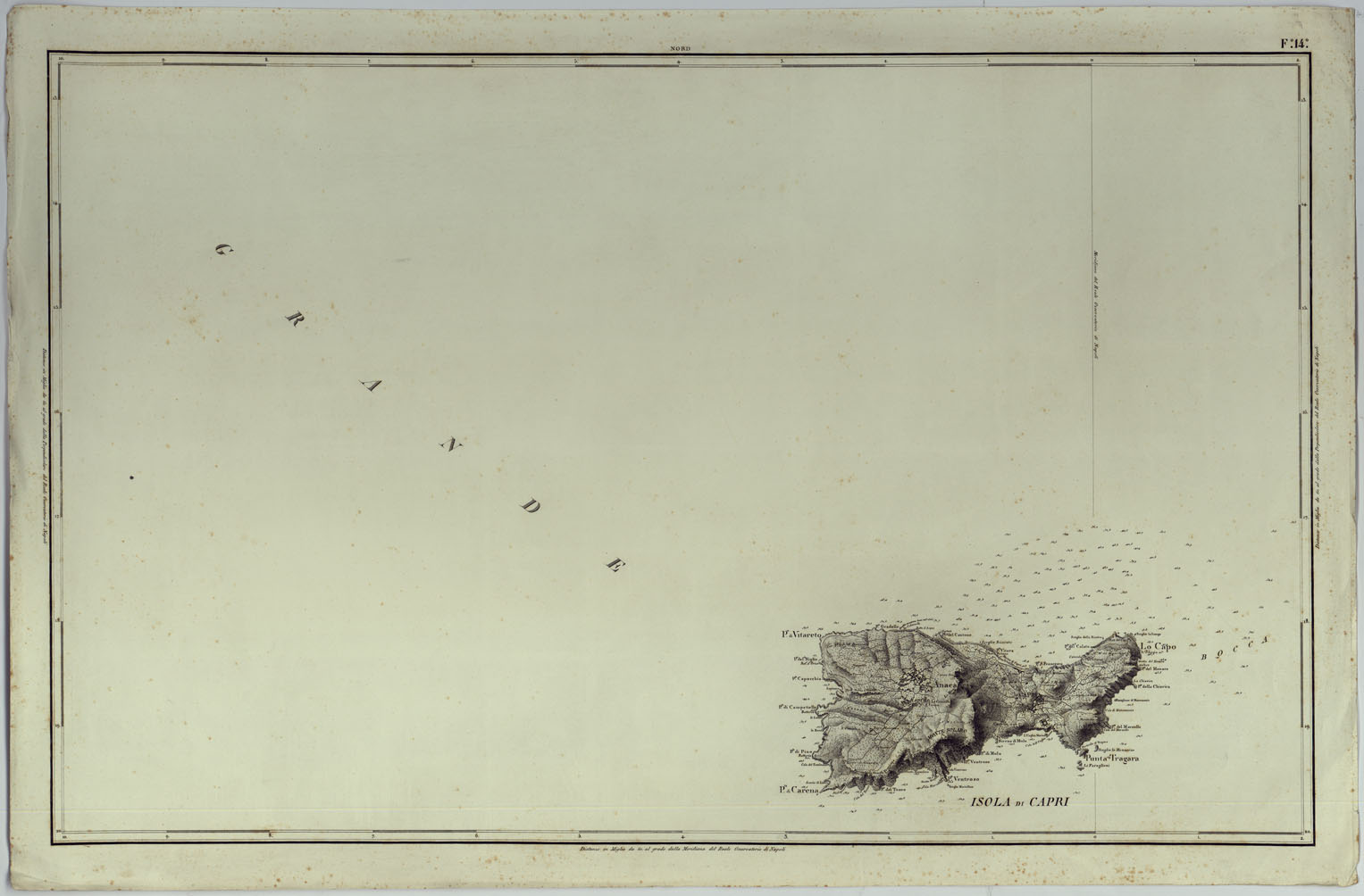 (N:25086) CARTA TOPOGRAFICA ED IDROGRAFICA DEI CONTORNI DI NAPOLI LEVATA PER ORDINE DI S.M. FERDINANDO I RE DEL REGNO DELLE DUE SICILIE DAGLI UFFIZIALI DELLO STATO MAGGIORE E DALL'INGEGNERI TOPOGRAFI NEGLI ANNI 1817-1818-1819 - FOGLIO 14. (CA007140) Carte e stampe antiche: riproduzione a colori su carta (formato A1)