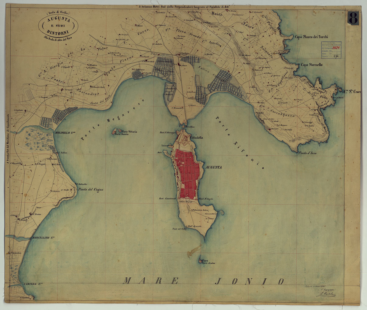 (N:380) AUGUSTA E SUOI DINTORNI - ISOLA DI SICILIA - Foglio 1 (CA007253) Carte e stampe antiche: riproduzione a colori su carta (formato A1)