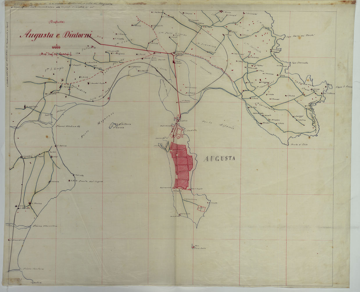 (N:381) AUGUSTA E SUOI DINTORNI -ISOLA DI SICILIA - Foglio 2 - Lucido (CA007254) Carte e stampe antiche: riproduzione a colori su carta (formato A1)