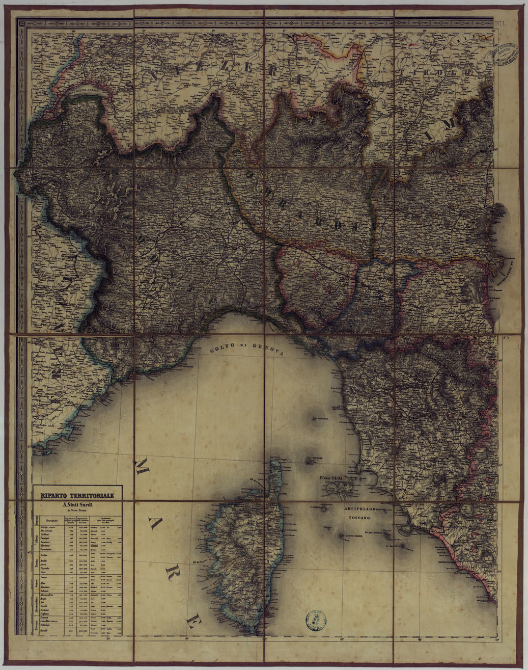 (N:18201) CARTA STRADALE E POSTALE D'ITALIA - Foglio 1 (CA007263) Carte e stampe antiche: riproduzione a colori su carta (formato A1)