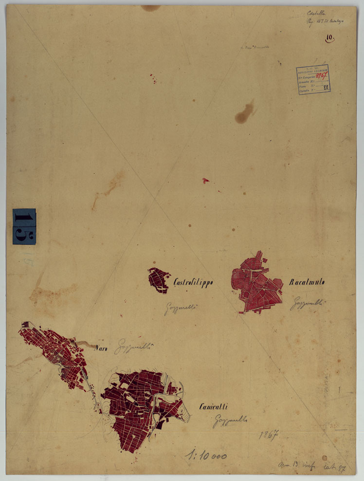 (N:8687) CASTROFILIPPO, RACALMUTO, NARO, CANICATTI' (CA007277) Carte e stampe antiche: riproduzione a colori su carta (formato A1)