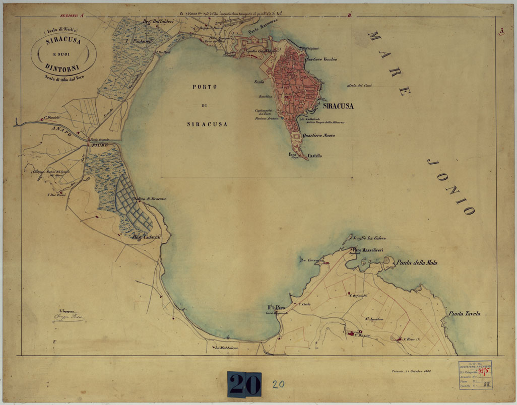 (N:15872) SIRACUSA E I SUOI DINTORNI - FOGLIO 3. (CA007298) Carte e stampe antiche: riproduzione a colori su carta (formato A1)