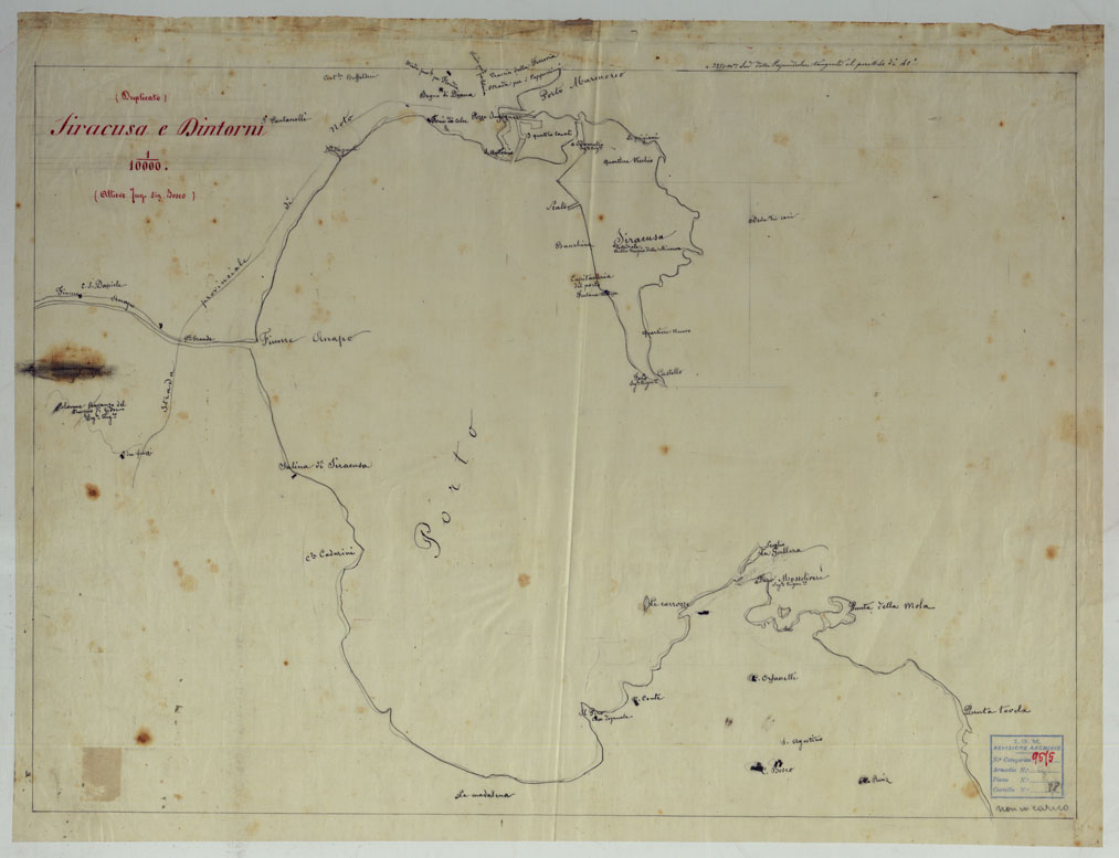 (N:15873) SIRACUSA E DINTORNI - FOGLIO 3 LUCIDO 1. (CA007299) Carte e stampe antiche: riproduzione a colori su carta (formato A1)