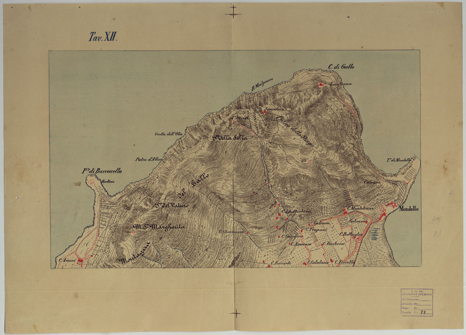 (N:9553) CARTA DEI DINTORNI DI PALERMO ALLA SCALA DI 1 A 10.000 PER LEMANOVRE SULLA CARTA ESEGUITA MEDIANTE INGRANDIMENTO GEOMETRICO DELLA CARTA AL 50.000, RIVEDUTA E COMPLETATA IN OGNI PARTE SUL TERRENO, CON STRUMENTI PER LEVATE SPEDITIVE - TAVOLA XII. (CA007355) Carte e stampe antiche: riproduzione a colori su carta (formato A1)