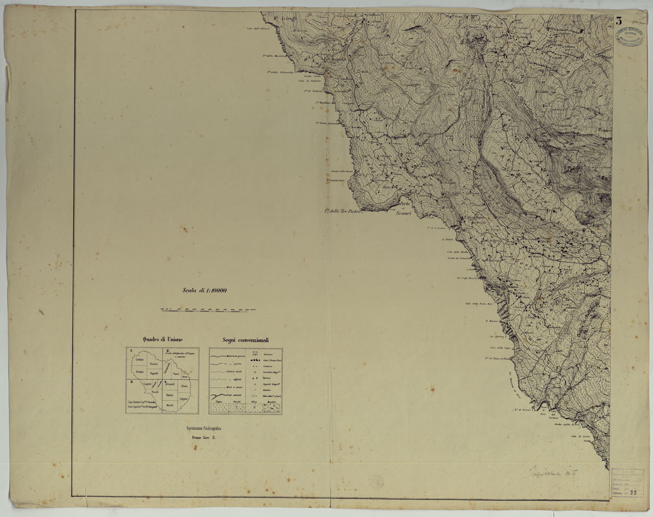 (N:25091) CARTA TOPOGRAFICA DELL'ISOLA DI PANTELLERIA RILEVATA E DISEGNATA DAGLI ALLIEVI DELL'ISTITUTO TOPOGRAFICO MILITARE ALLA SCALA DI 1:10.000 NELL'ANNO 1877 COPIA IN BIANCO E NERO - FOGLIO 3 (CA007379) Carte e stampe antiche: riproduzione a colori su carta (formato A1)