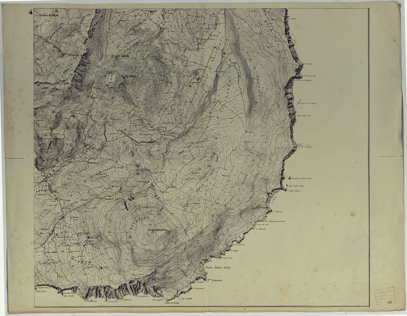 (N:25095) CARTA TOPOGRAFICA DELL'ISOLA DI PANTELLERIA RILEVATA E DISEGNATA DAGLI ALLIEVI DELL'ISTITUTO TOPOGRAFICO MILITARE ALLA SCALA DI 1:10.000 NELL'ANNO 1877 2 COPIA IN BIANCO E NERO - FOGLIO 4. (CA007384) Carte e stampe antiche: riproduzione a colori su carta (formato A1)