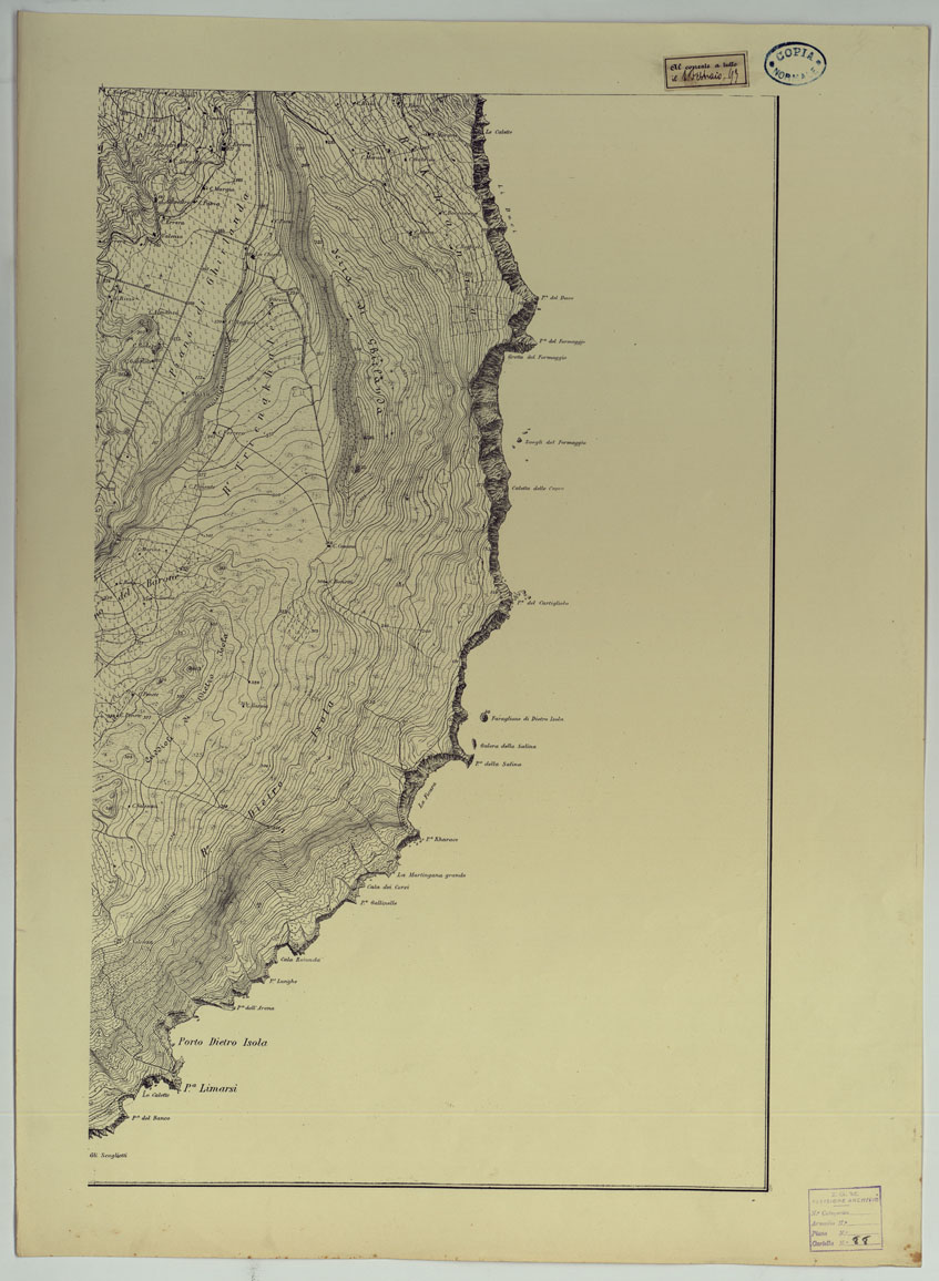 (N:25100) CARTA TOPOGRAFICA DELL'ISOLA DI PANTELLERIA RILEVATA E DISEGNATA DAGLI ALLIEVI DELL'ISTITUTO TOPOGRAFICO MILITARE ALLA SCALA DI 1:10.000 NELL'ANNO 1877 COPIA AL CORRENTE A TUTTO IL 1 FEBBRAIO 1893 - FOGLIO 4 PARTE 1-2. (CA007391, CA007392) Carte e stampe antiche: riproduzione a colori su carta (formato A1)