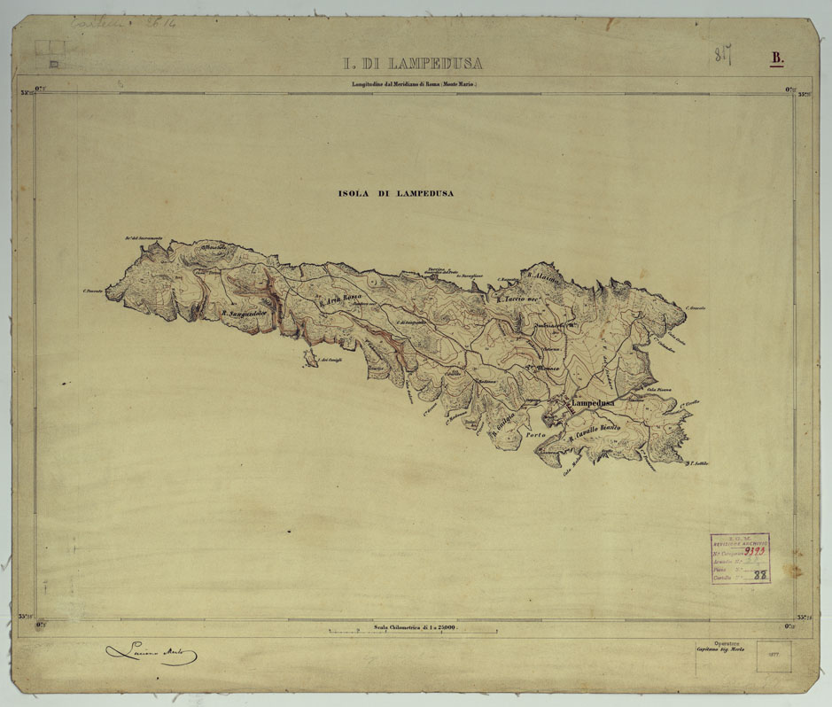 (N:670) ISOLA DI LAMPEDUSA - FOGLIO B. (CA007396, CA007397, CA007398) Carte e stampe antiche: riproduzione a colori su carta (formato A1)