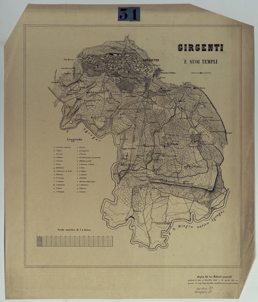 (N:25104) GIRGENTI E I SUOI TEMPLI. (CA007408) Carte e stampe antiche: riproduzione a colori su carta (formato A1)