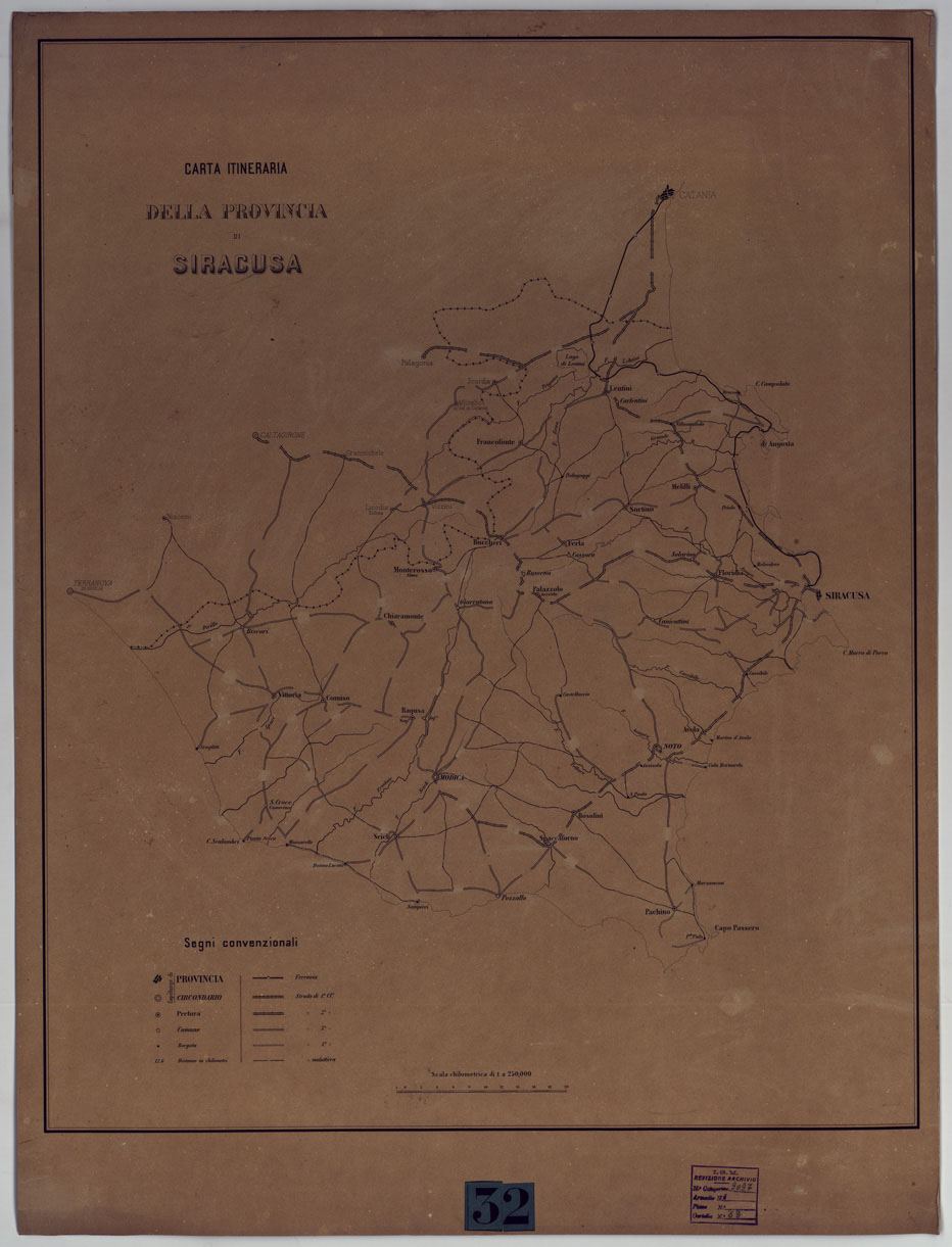 (N:14431) CARTA ITINERARIA DELLA PROVINCIA DI SIRACUSA. (CA007409) Carte e stampe antiche: riproduzione a colori su carta (formato A1)