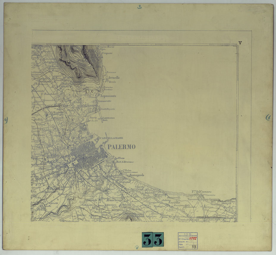 (N:25112) PALERMO E DINTORNI - FOGLIO V (CURVE). (CA007417) Carte e stampe antiche: riproduzione a colori su carta (formato A1)