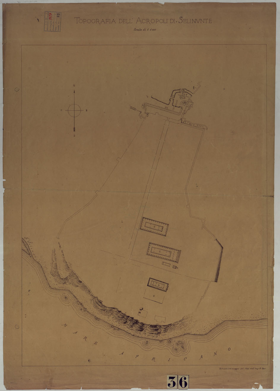 (N:17108) TOPOGRAFIA DELL'ACROPOLI DI SELINUNTE SCALA DI 1:.10.000. (CA007437, CA007438) Carte e stampe antiche: riproduzione a colori su carta (formato A1)