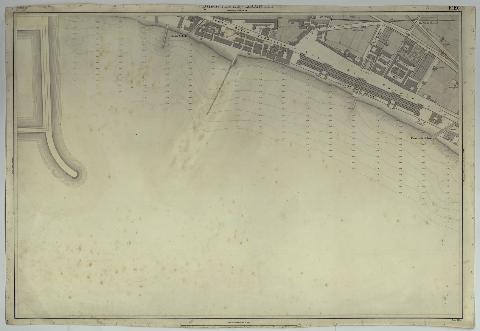 (N:25140) PIANTA DELLA CITTA' DI NAPOLI - FOGLIO 19 QUARTIERE GRANILI. (CA007458) Carte e stampe antiche: riproduzione a colori su carta (formato A1)