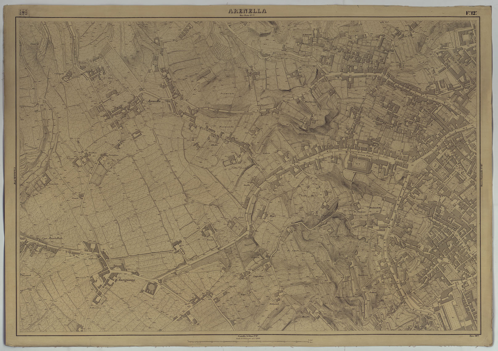 (N:8753) PIANTA DELLA CITTA' DI NAPOLI EDIZIONE A FOGLI MONTATI SU TELA E CON CURVE BATOMETRICHE - FOGLIO 12  ARENELLA. (CA007474) Carte e stampe antiche: riproduzione a colori su carta (formato A1)