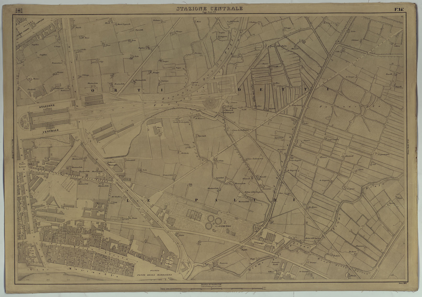 (N:8757) PIANTA DELLA CITTA' DI NAPOLI EDIZIONE A FOGLI MONTATI SU TELA E CON CURVE BATOMETRICHE - FOGLIO 14 STAZIONE CENTRALE. (CA007476) Carte e stampe antiche: riproduzione a colori su carta (formato A1)