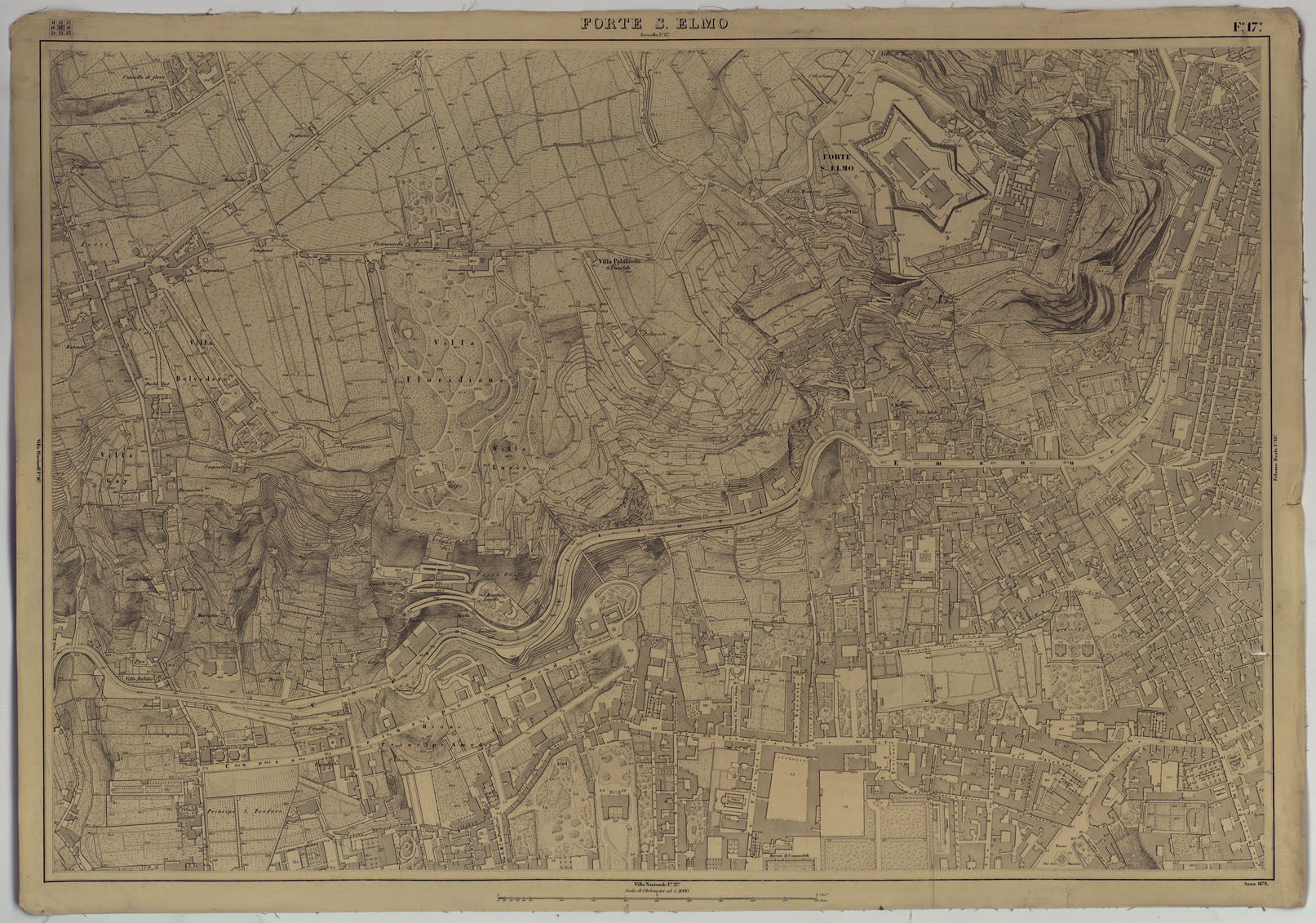 (N:8763) PIANTA DELLA CITTA' DI NAPOLI EDIZIONE A FOGLI MONTATI SU TELA E CON CURVE BATOMETRICHE - FOGLIO 17 FORTE S.ELMO. (CA007479) Carte e stampe antiche: riproduzione a colori su carta (formato A1)