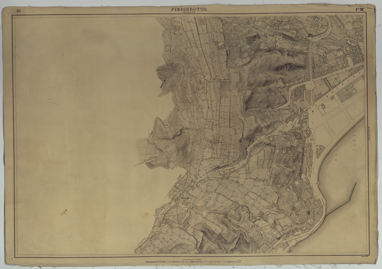 (N:8773) PIANTA DELLA CITTA' DI NAPOLI EDIZIONE A FOGLI MONTATI SU TELA E CON CURVE BATOMETRICHE - FOGLIO 21 PIEDIGROTTA. (CA007483) Carte e stampe antiche: riproduzione a colori su carta (formato A1)