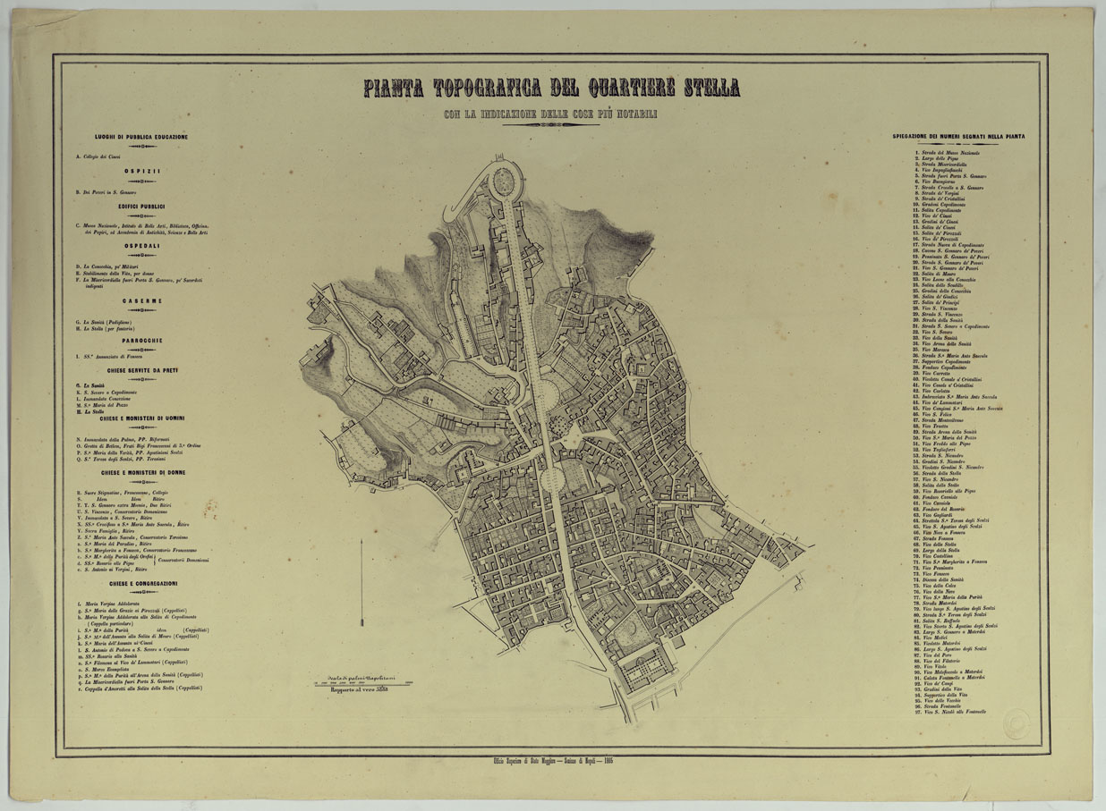(N:1427) CARTA DEI DODICI QUARTIERI DI NAPOLI - PIANTA TOPOGRAFICA DEL QUARTIERE STELLA CON LA INDICAZIONE DELLE COSE PIU' NOTABILI. (CA007486) Carte e stampe antiche: riproduzione a colori su carta (formato A1)