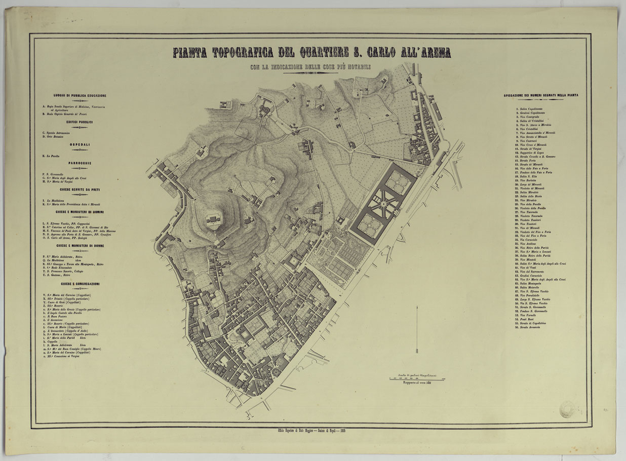(N:1425) CARTA DEI DODICI QUARTIERI DI NAPOLI - PIANTATOPOGRAFICA DEL QUARTIERE S.CARLO ALL'ARENA CON LA INDICAZIONE DELLE COSE PIU' NOTABILI. (CA007487) Carte e stampe antiche: riproduzione a colori su carta (formato A1)