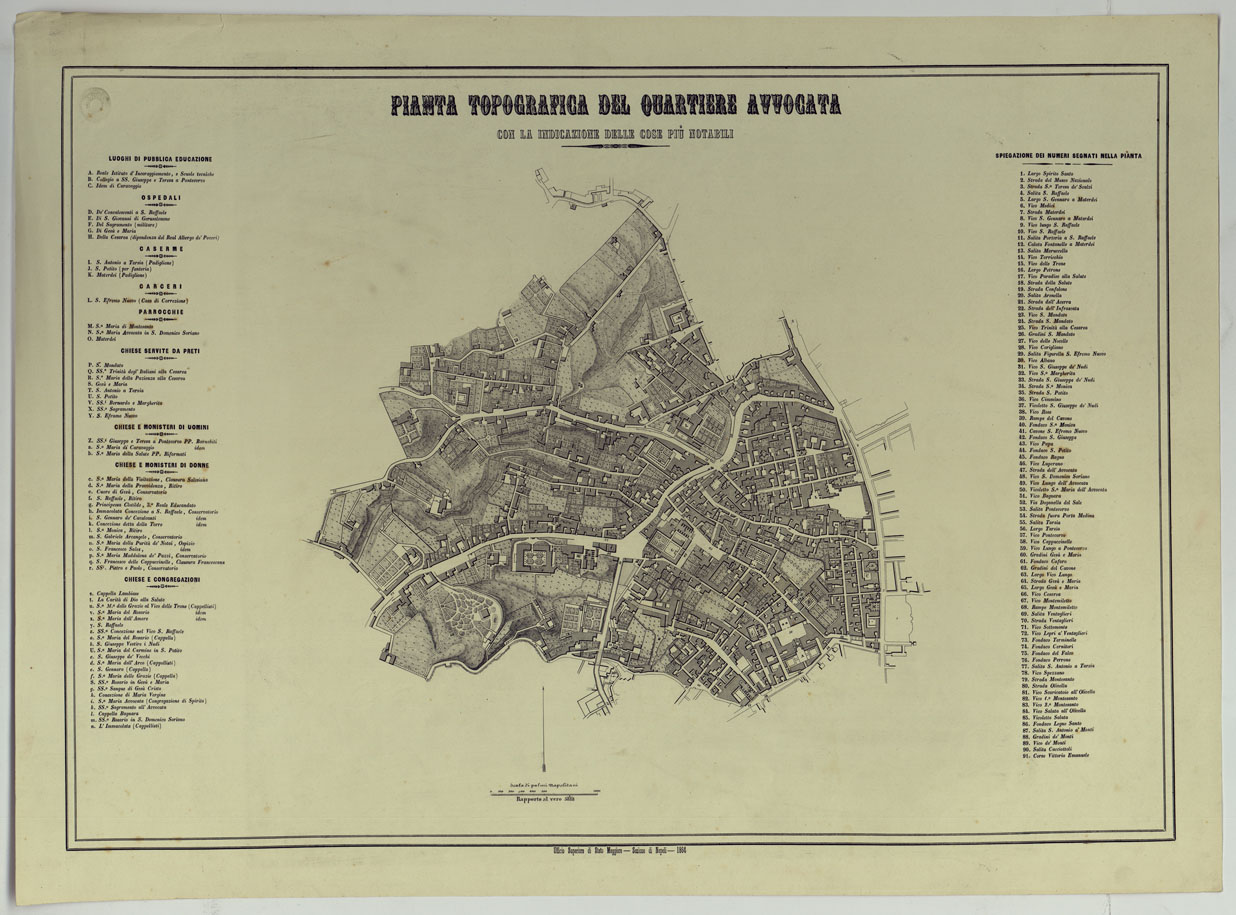 (N:1416) CARTA DEI DODICI QUARTIERI DI NAPOLI - PIANTA TOPOGRAFICA DEL QUARTIERE AVVOCATA CON LA INDICAZIONE DELLE COSE PIU' NOTABILI. (CA007488) Carte e stampe antiche: riproduzione a colori su carta (formato A1)