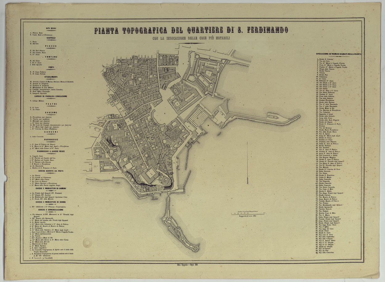 (N:1419) CARTA DEI DODICI QUARTIERI DI NAPOLI - PIANTA TOPOGRAFICA DEL QUARTIERE DI S. FERDINANDO CON LA INDICAZIONE DELLE COSE NOTABILI. (CA007496) Carte e stampe antiche: riproduzione a colori su carta (formato A1)
