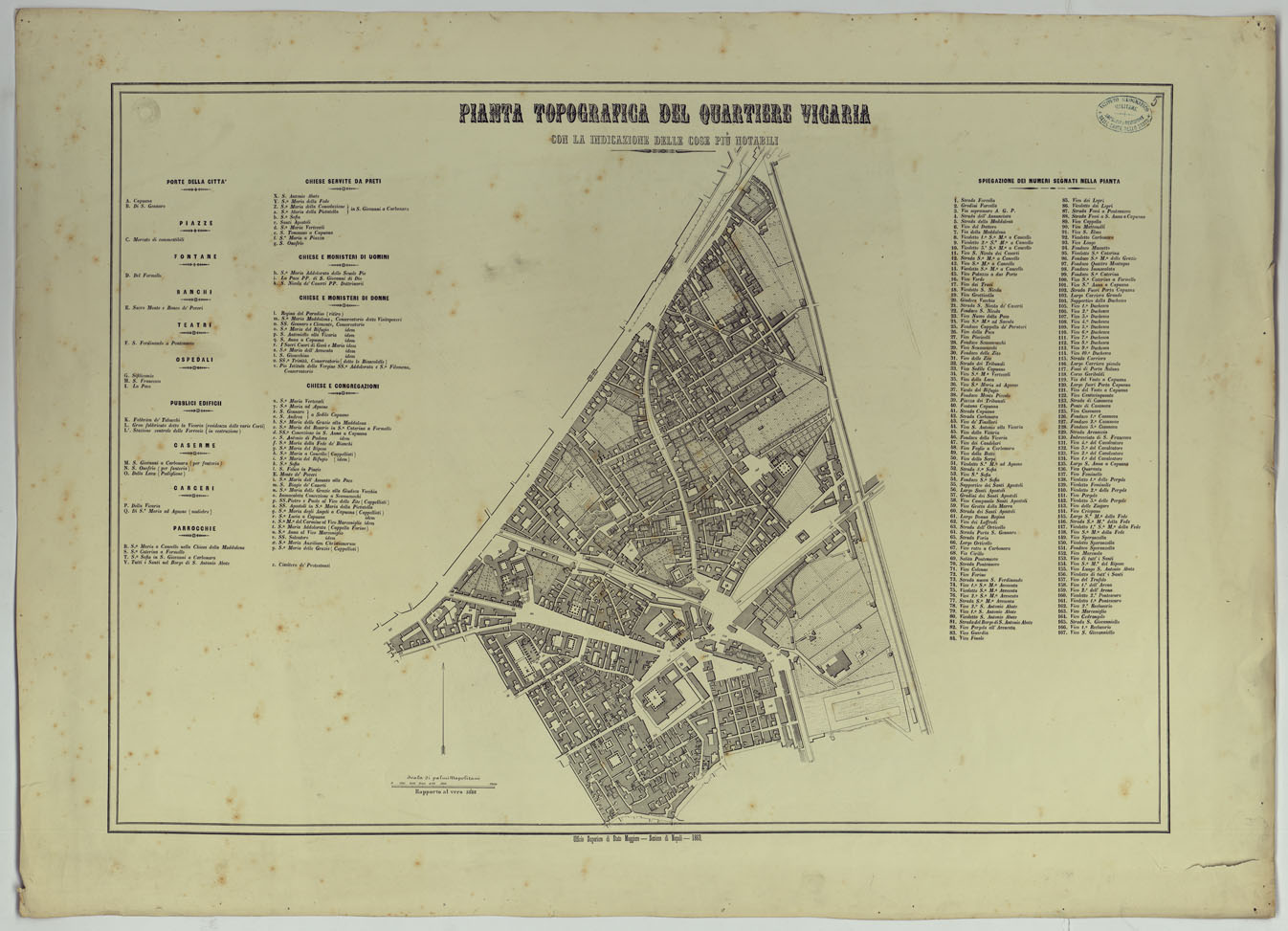 (N:25149) CARTA DEI DODICI QUARTIERI DI NAPOLI - PIANTA TOPOGRAFICA DEL QUARTIERE VICARIA CON LA INDICAZIONE DELLE COSE PIU' NOTABILI. (CA007502) Carte e stampe antiche: riproduzione a colori su carta (formato A1)