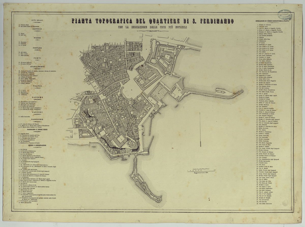 (N:25155) CARTA DEI DODICI QUARTIERI DI NAPOLI - PIANTA TOPOGRAFICA DEL QUARTIERE DI S. FERDINANDO CON LA INDICAZIONE DELLE COSE PIU' NOTABILI. (CA007508) Carte e stampe antiche: riproduzione a colori su carta (formato A1)