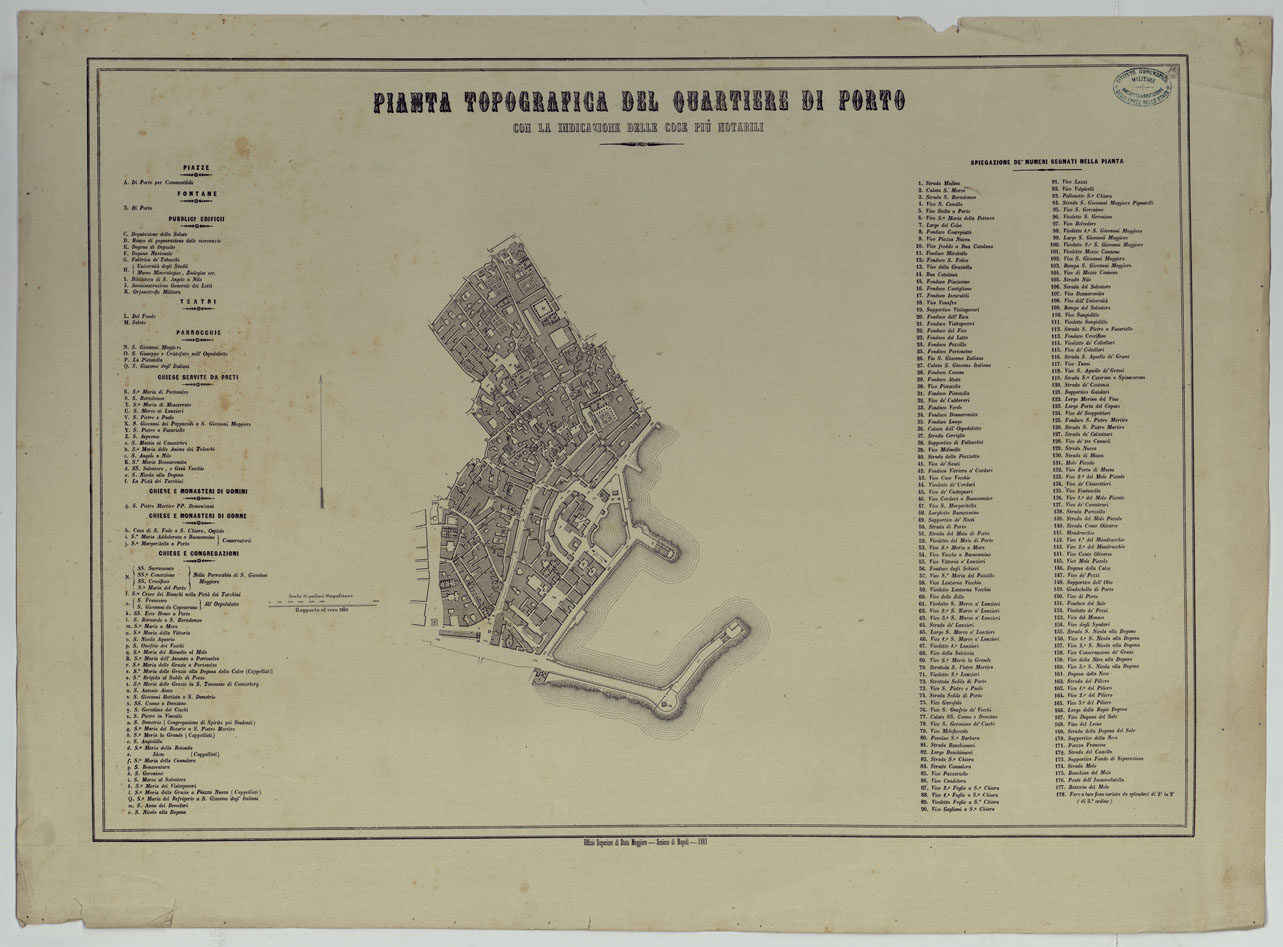 (N:25156) CARTA DEI DODICI QUARTIERI DI NAPOLI - PIANTA TOPOGRAFICA DEL QUARTIERE DI PORTO CON LA INDICAZIONE DELLE COSE PIU' NOTABILI. (CA007509) Carte e stampe antiche: riproduzione a colori su carta (formato A1)