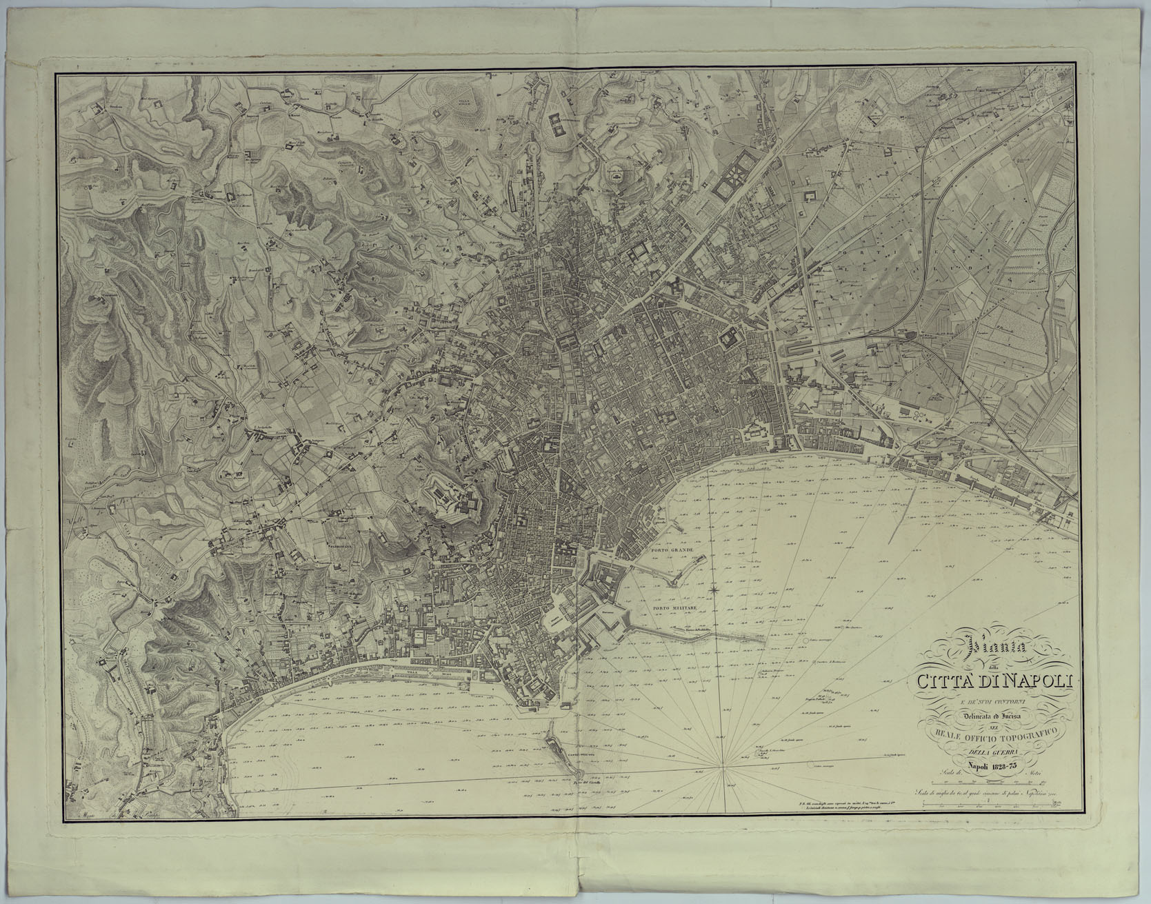 (N:12918) PIANTA DELLA CITTA' DI NAPOLI E DE' SUOI CONTORNI DELINEATA  ED INCISA NEL REALE OFFICIO TOPOGRAFICO DELLA GUERRA, NAPOLI 1828-73. (CA007515, CA007516) Carte e stampe antiche: riproduzione a colori su carta (formato A1)