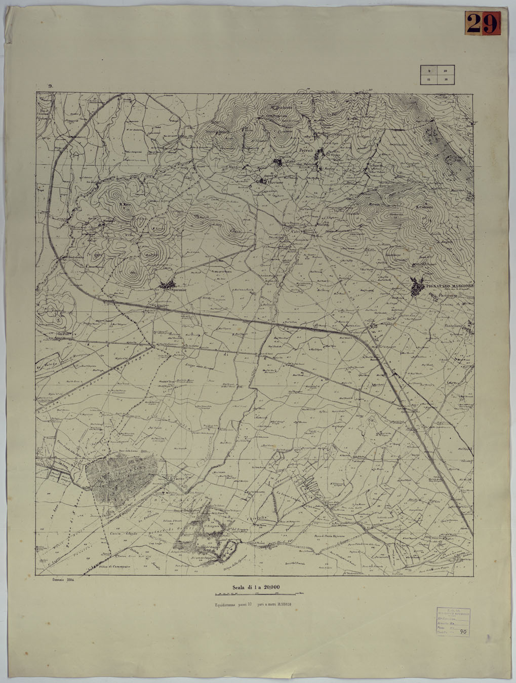 (N:523) CARTA DEI DINTORNI DI CAPUA - FOGLIO 9. (CA007574) Carte e stampe antiche: riproduzione a colori su carta (formato A1)