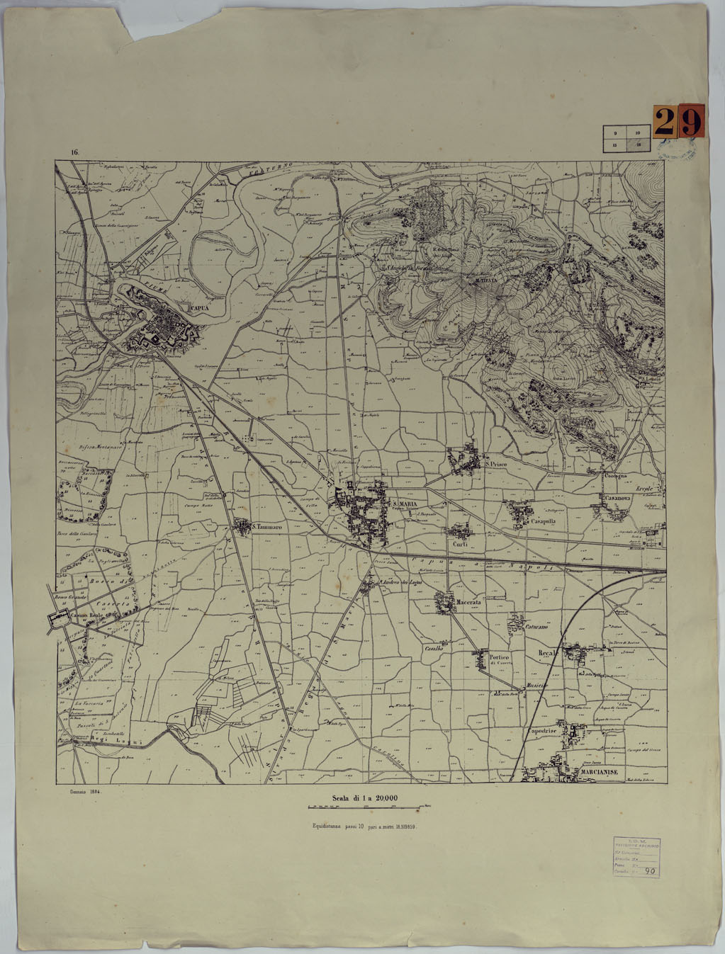 (N:25195) CARTA DEI DINTORNI DI CAPUA 2 COPIA - FOGLIO 16. (CA007581) Carte e stampe antiche: riproduzione a colori su carta (formato A1)