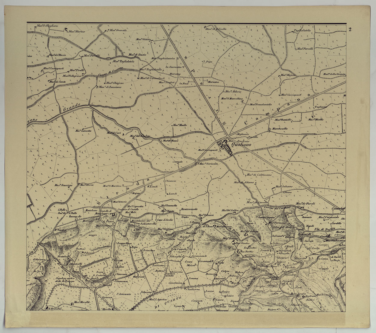 (N:17133) CARTA DEI DINTORNI DI NAPOLI ALLA SCALA DI 1 A 10,000 - FOGLIO 2. (CA007670) Carte e stampe antiche: riproduzione a colori su carta (formato A1)