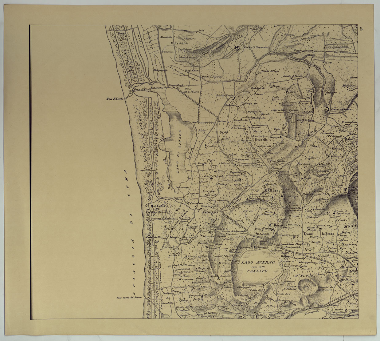 (N:17136) CARTA DEI DINTORNI DI NAPOLI ALLA SCALA DI 1 A 10,000 - FOGLIO 5.
 (CA007673) Carte e stampe antiche: riproduzione a colori su carta (formato A1)