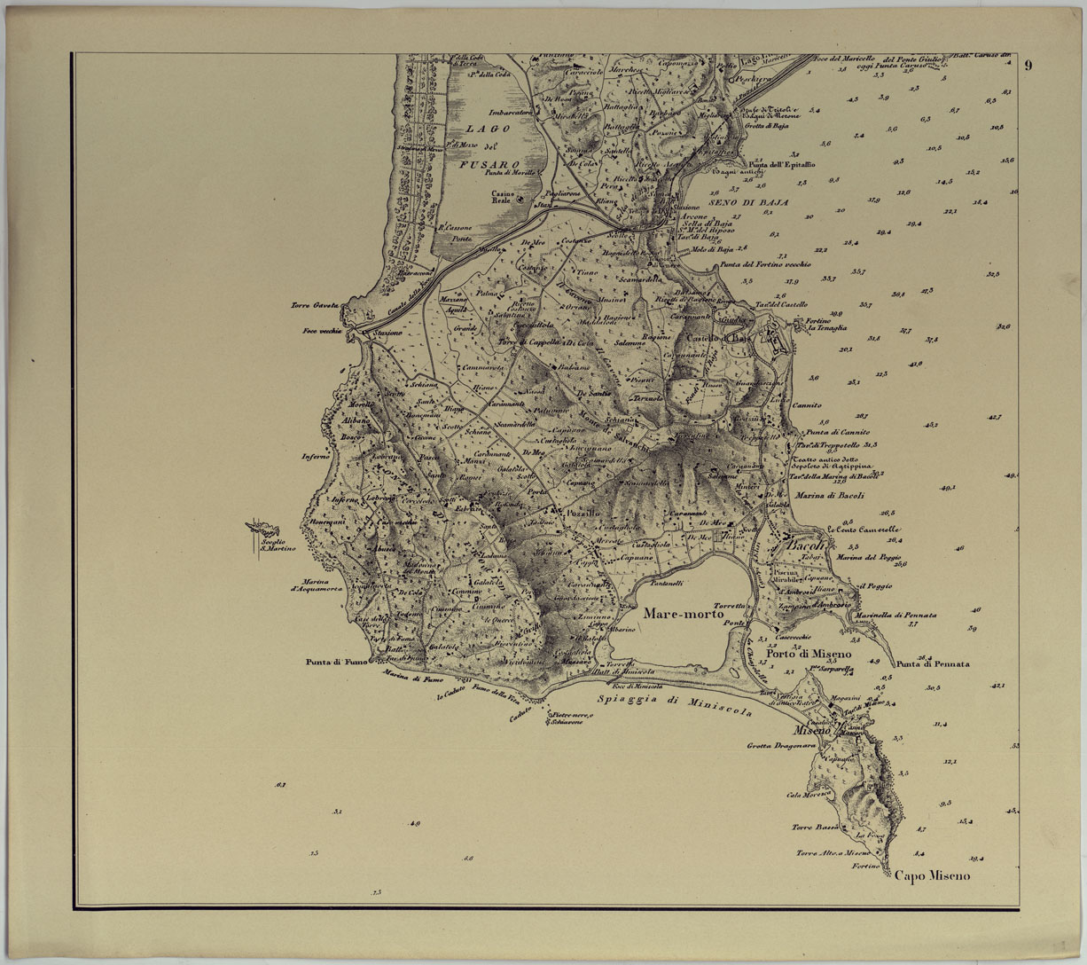 (N:17140) CARTA DEI DINTORNI DI NAPOLI ALLA SCALA DI 1 A 10,000 - FOGLIO 9. (CA007677) Carte e stampe antiche: riproduzione a colori su carta (formato A1)