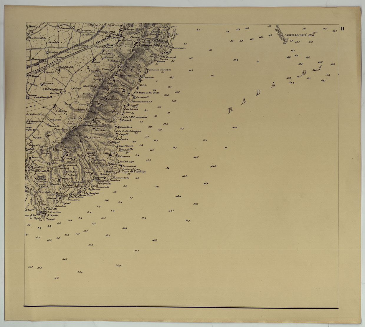 (N:17142) CARTA DEI DINTORNI DI NAPOLI ALLA SCALA DI 1 A 10,000 - FOGLIO 11. (CA007679) Carte e stampe antiche: riproduzione a colori su carta (formato A1)