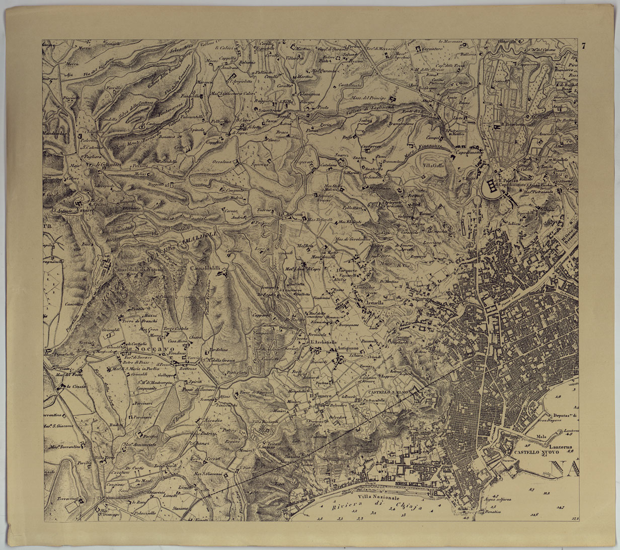 (N:25271) CARTA DEI DINTORNI DI NAPOLI ALLA SCALA DI 1 A 10,000 - FOGLIO 7. (CA007687) Carte e stampe antiche: riproduzione a colori su carta (formato A1)