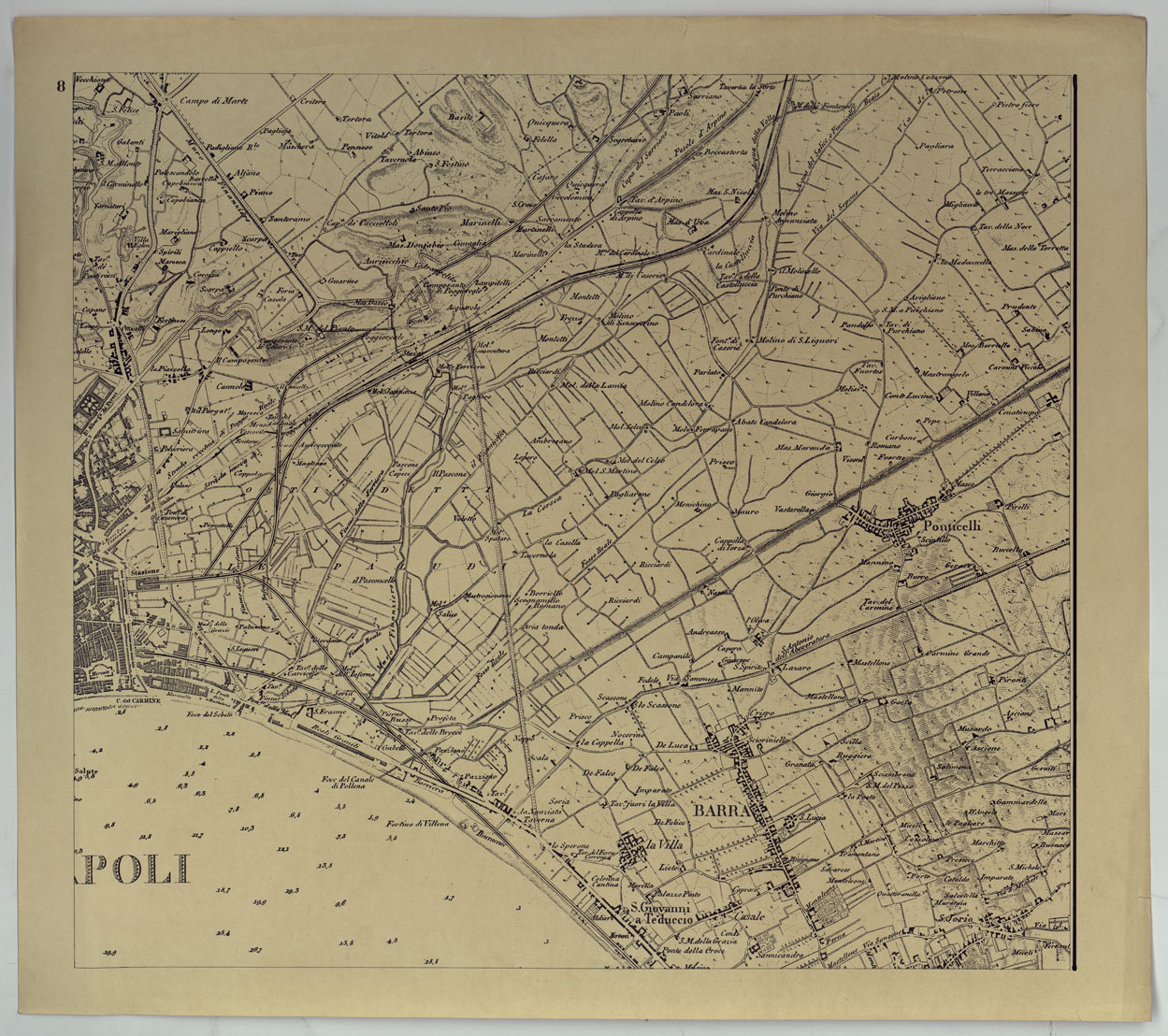 (N:25272) CARTA DEI DINTORNI DI NAPOLI ALLA SCALA DI 1 A 10,000 - FOGLIO 8. (CA007688) Carte e stampe antiche: riproduzione a colori su carta (formato A1)