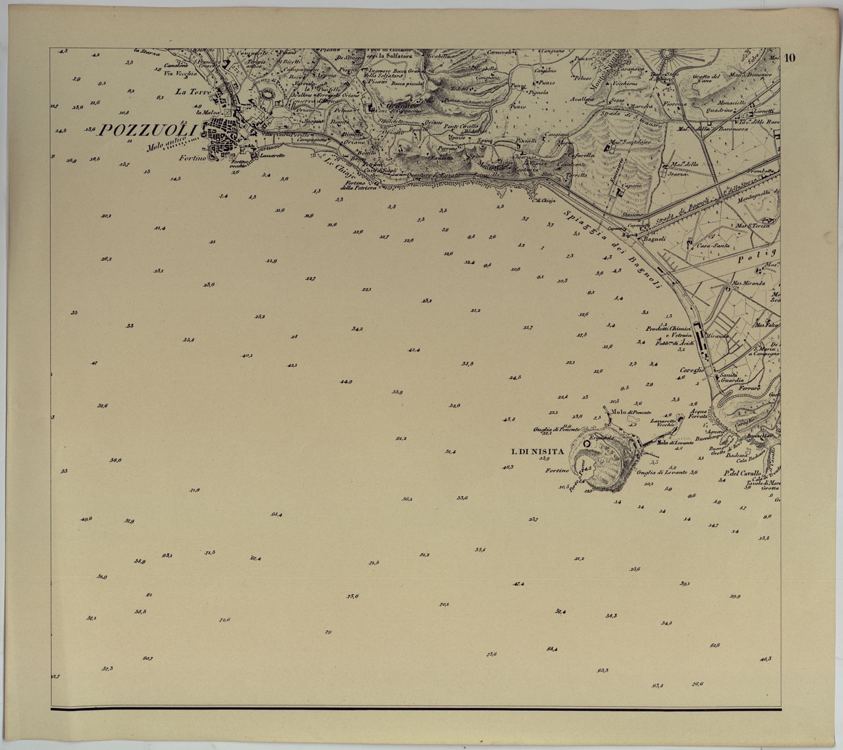 (N:25274) CARTA DEI DINTORNI DI NAPOLI ALLA SCALA DI 1 A 10,000 - FOGLIO 10. (CA007690) Carte e stampe antiche: riproduzione a colori su carta (formato A1)
