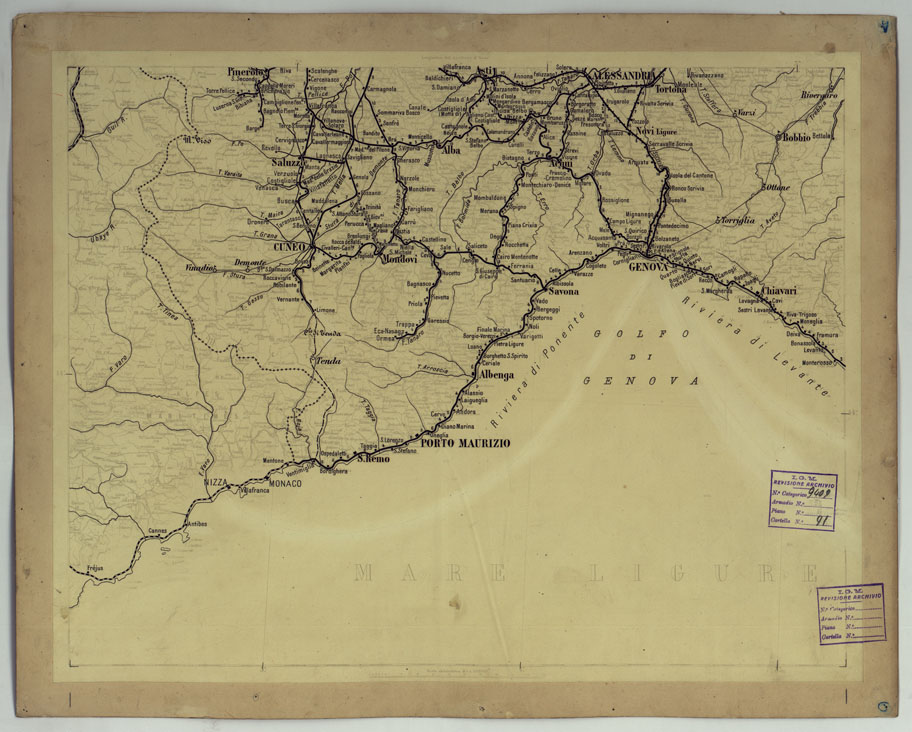 (N:17149) CARTA DELLE FERROVIE E LINEE DI NAVIGAZIONE DEL REGNO D'ITALIA - Foglio V (CA007698) Carte e stampe antiche: riproduzione a colori su carta (formato A1)