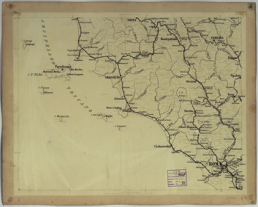 (N:17154) CARTA DELLE FERROVIE E LINEE DI NAVIGAZIONE DEL REGNO D'ITALIA - Foglio X (CA007703) Carte e stampe antiche: riproduzione a colori su carta (formato A1)