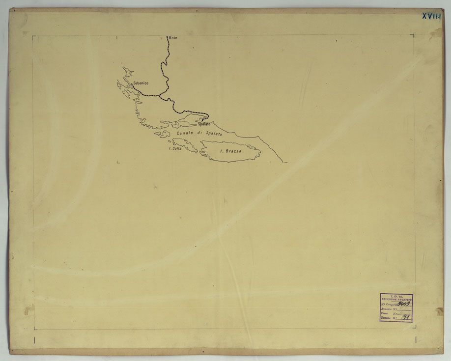 (N:17171) CARTA DELLE FERROVIE E LINEE DI NAVIGAZIONE DEL REGNO D'ITALIA - Foglio XVIII - Spalato (CA007711) Carte e stampe antiche: riproduzione a colori su carta (formato A1)