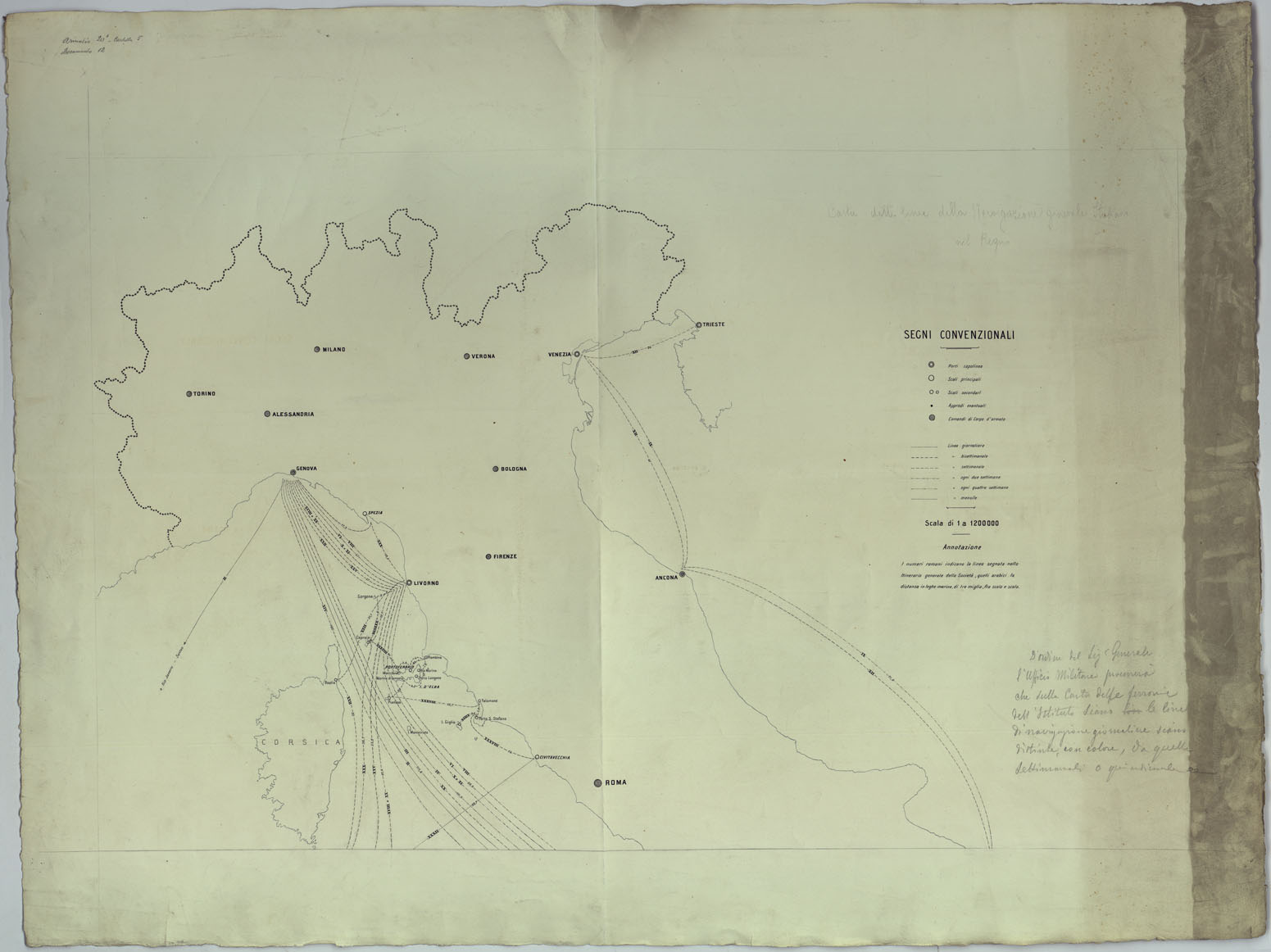 (N:17169) CARTA DELLE FERROVIE E LINEE DI NAVIGAZIONE DEL REGNO D'ITALIA (CA007730) Carte e stampe antiche: riproduzione a colori su carta (formato A1)