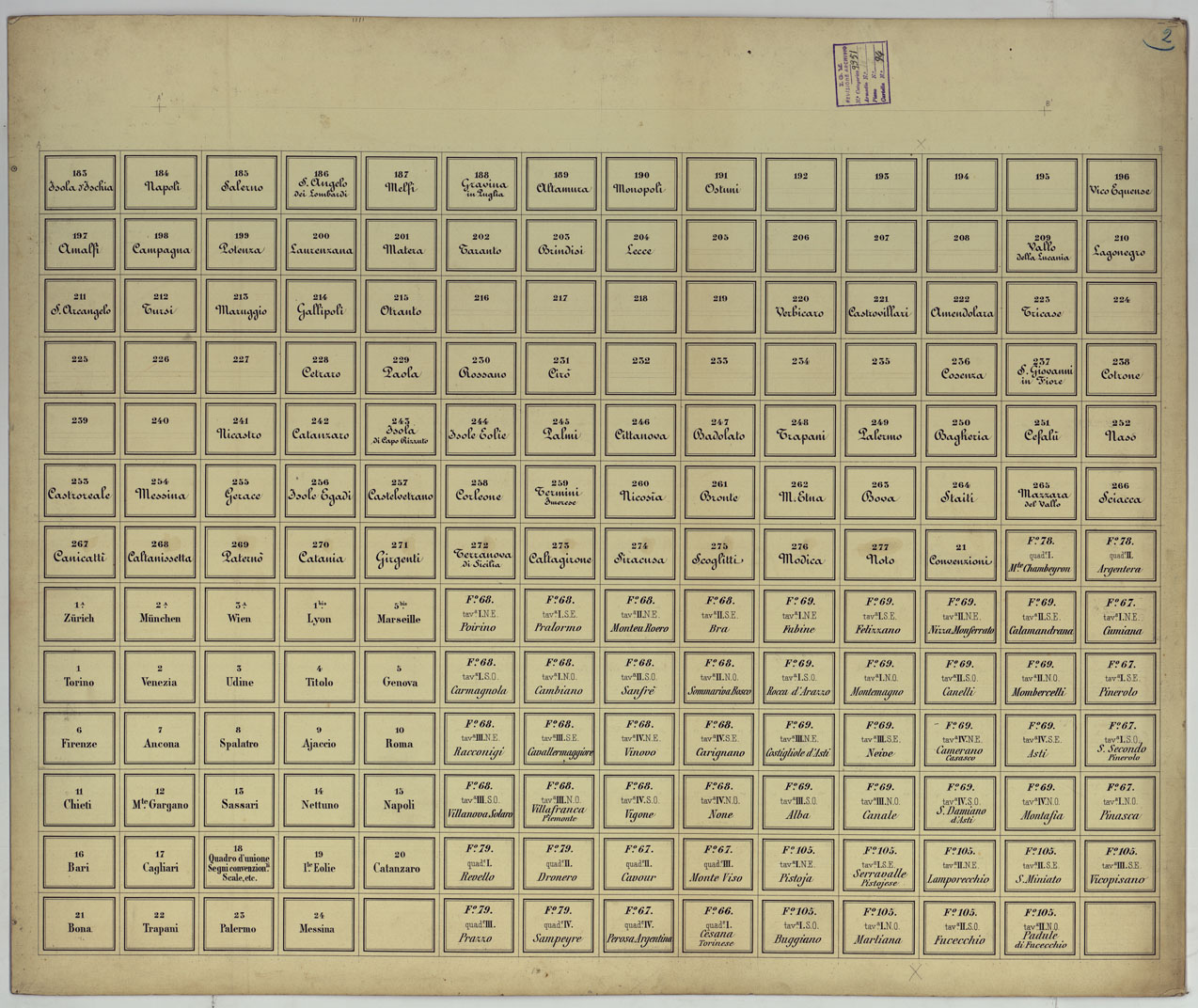 (N:17229) STAMPA DEI CARTELLINI CON NOMI E NUMERI PER I FOGLI A 1:25.000 - 1:50.000 - 1:100.000 (CA007779, CA007780, CA007781, CA007782, CA007783, CA007784, CA007785, CA007786, CA007787, CA007788, CA007789, CA007790, CA007791) Carte e stampe antiche: riproduzione a colori su carta (formato A1)