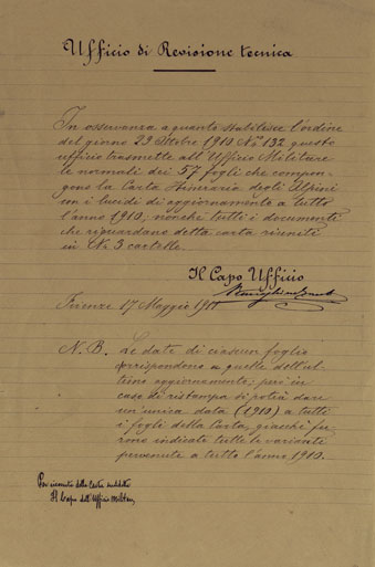 (N:26357) CARTA D' ITALIA DEGLI ALPINI - NOTE DELL' UFFICIO DI REVISIONE TECNICA (CA007840) Carte e stampe antiche: riproduzione a colori su carta (formato A1)