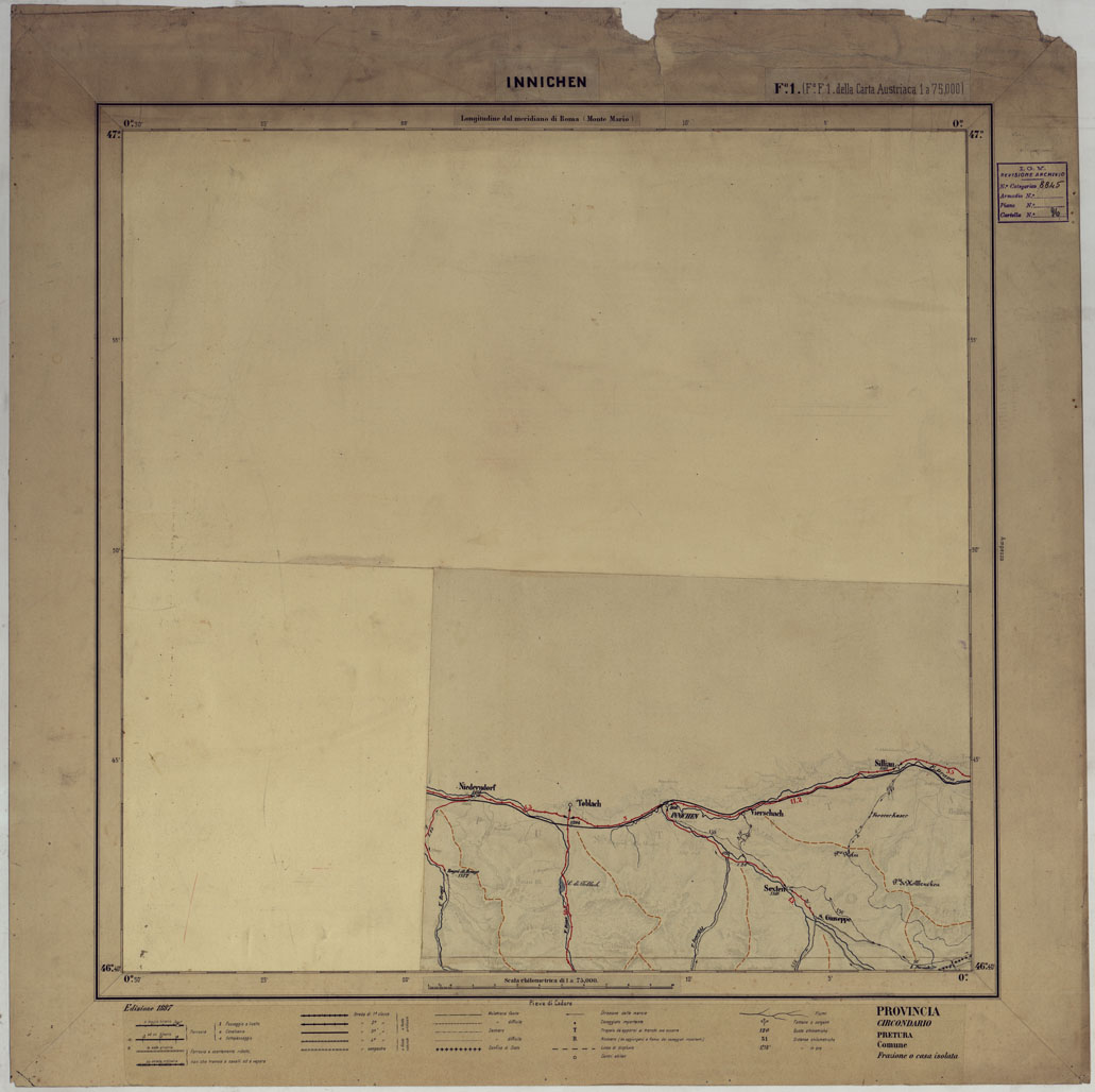 (N:17361) CARTA D'ITALIA DEGLI ALPINI - 2 Copia INNICHEN Foglio n. 1 (CA007841) Carte e stampe antiche: riproduzione a colori su carta (formato A1)