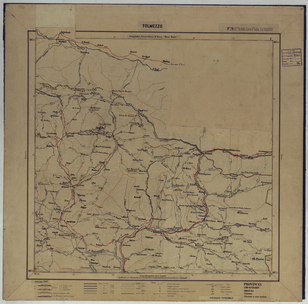 (N:17372) CARTA D'ITALIA DEGLI ALPINI - 2 Copia TOLMEZZO Foglio n. 9 (CA007848) Carte e stampe antiche: riproduzione a colori su carta (formato A1)