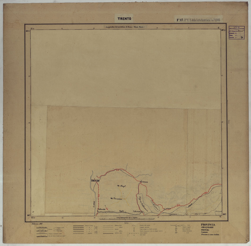 (N:17378) CARTA D'ITALIA DEGLI ALPINI - 2 Copia TRENTO Foglio n. 17 (CA007854) Carte e stampe antiche: riproduzione a colori su carta (formato A1)